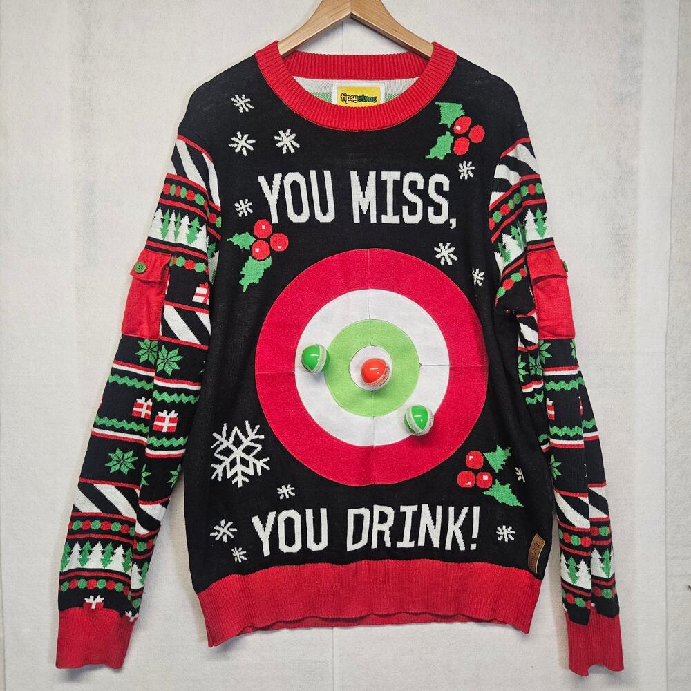 Tipsy Elves Ugly Christmas Sweater Drinking Game Target Bulls-Eye Size XL